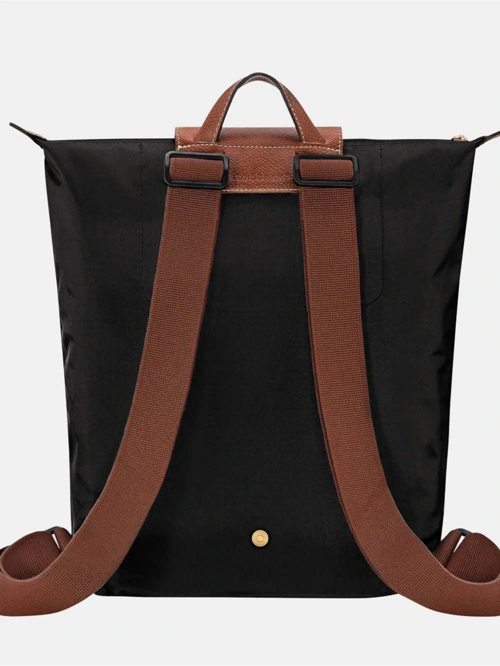 Longchamp Le Pliage Black Backpack with Brown Trim